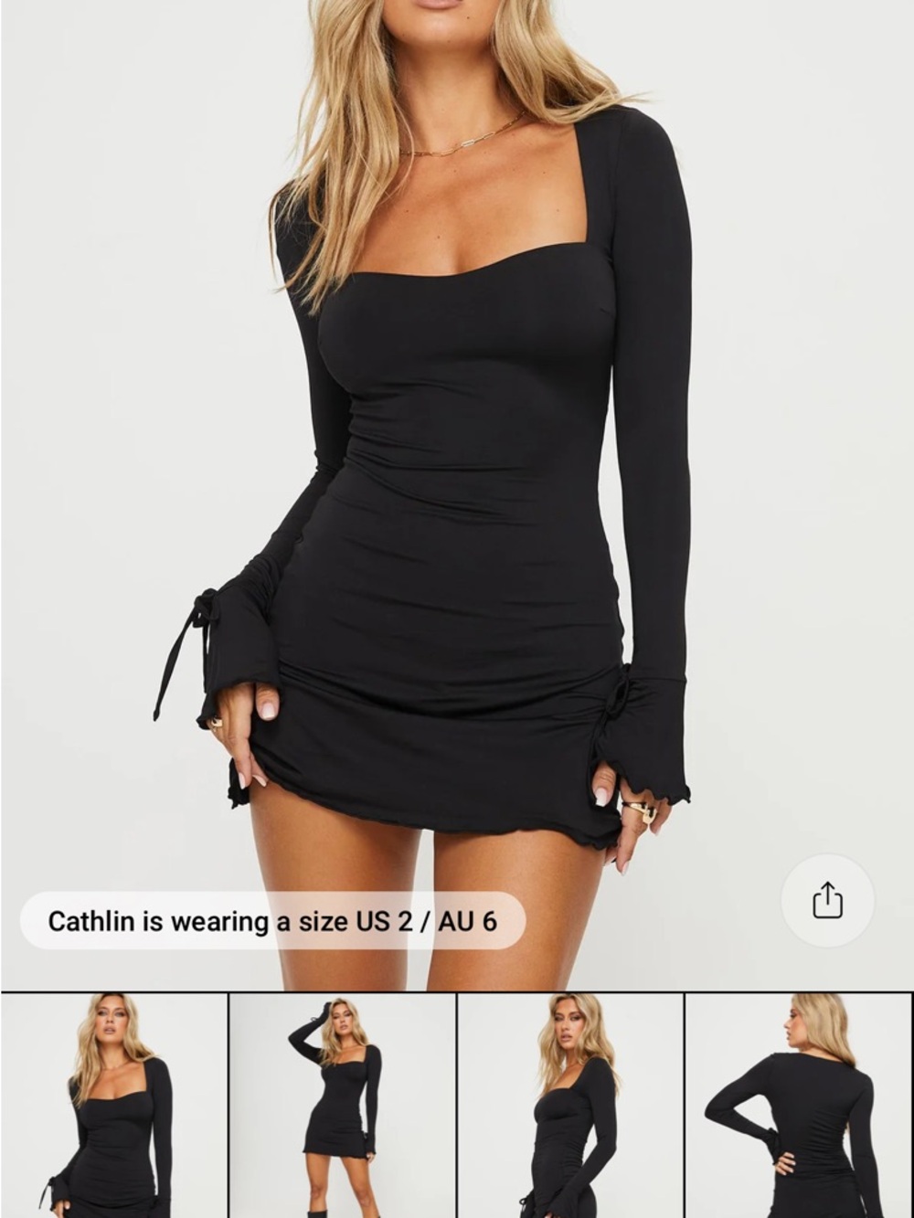 Princess Polly Black Square-Neck Long-Sleeve Mini Dress